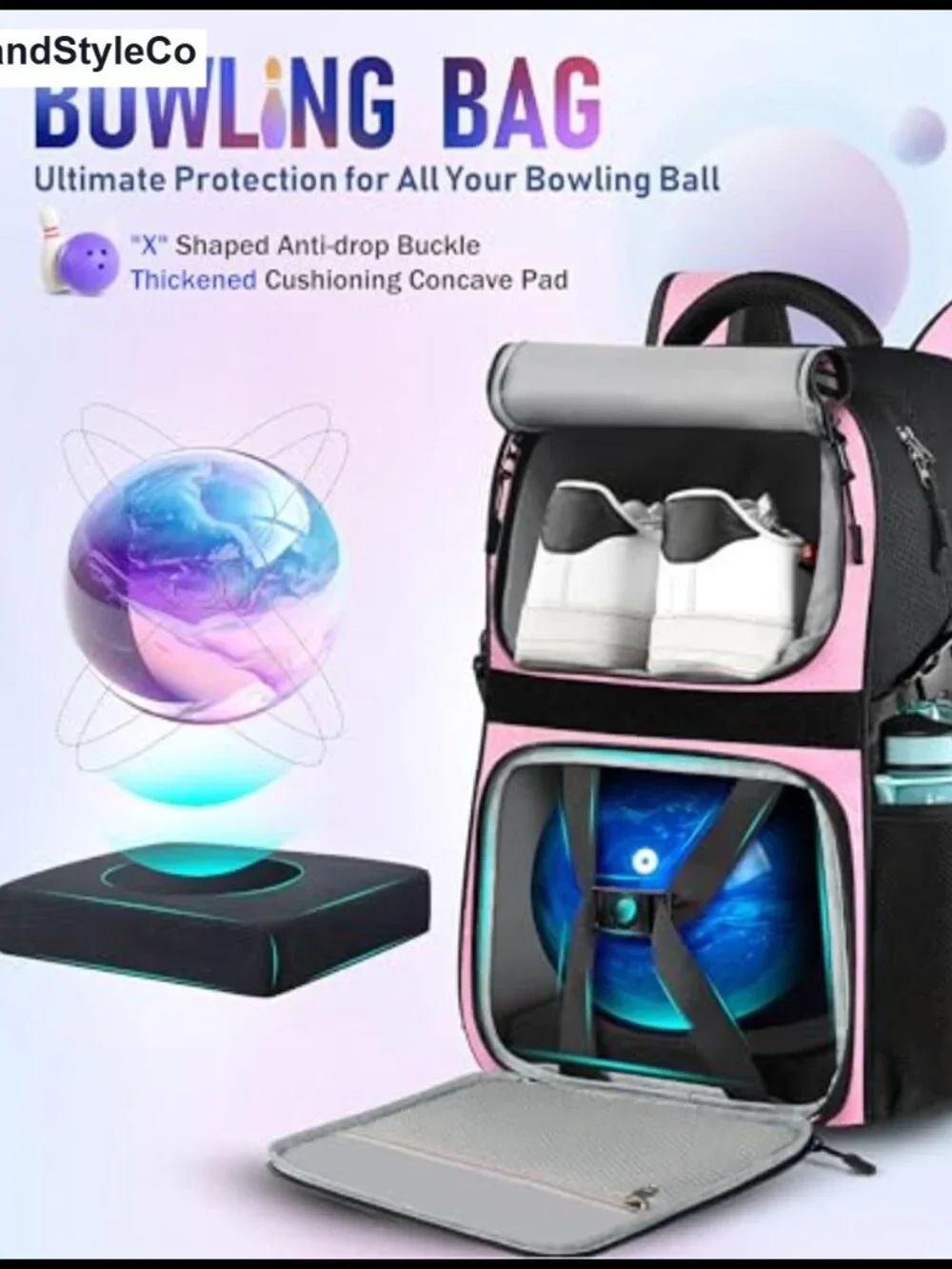 Bowling Ball Backpack with Shoe Tote Bag, Padded Ball Holder, Waterproof Nylon,